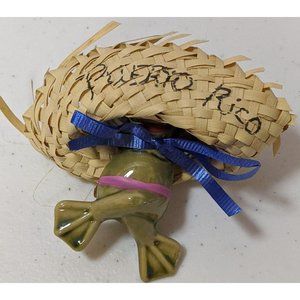 Vintage Puerto Rico Souvenir Ceramic Frog With Hat